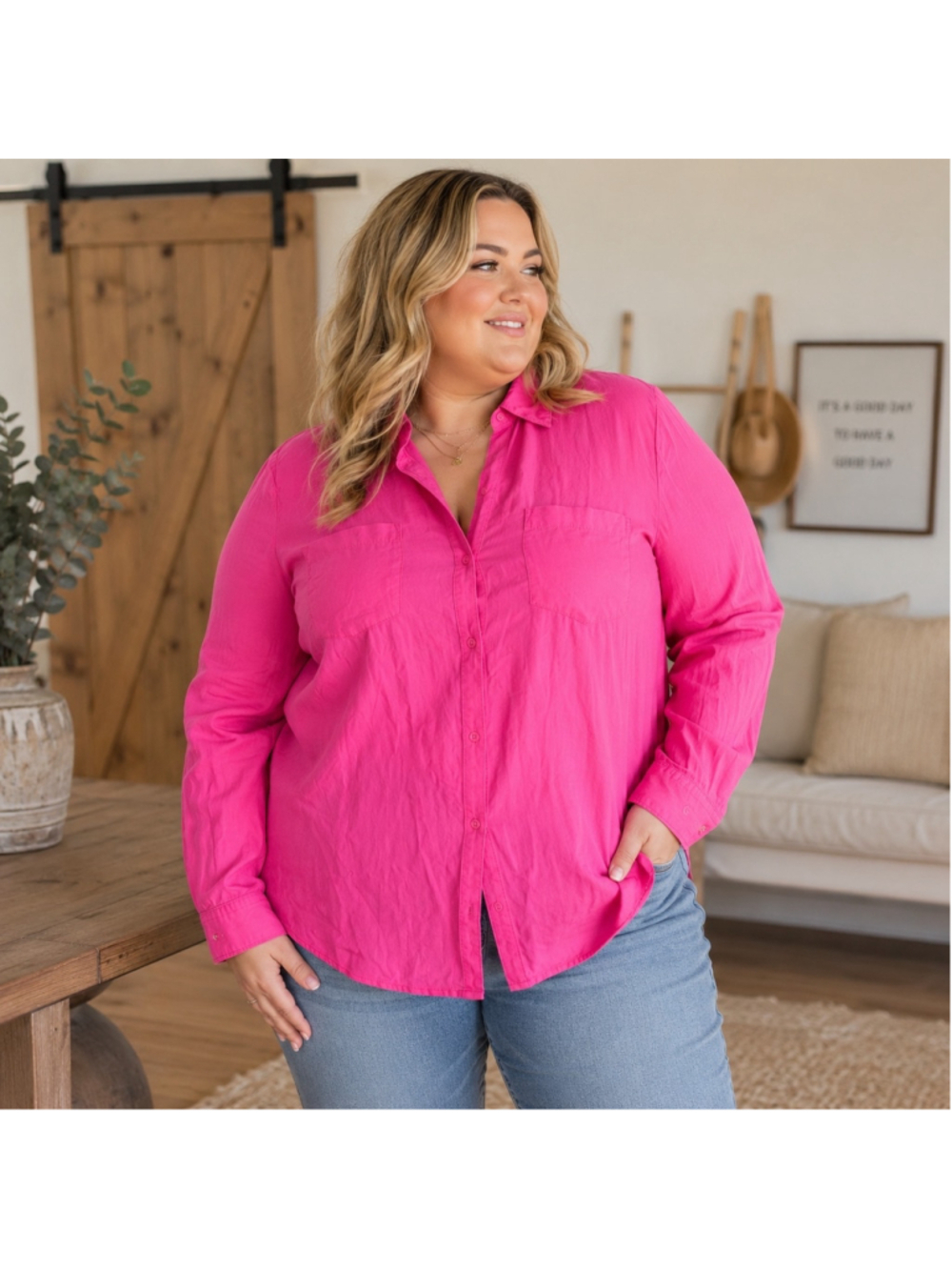 Women's Thread & Supply Button Down Shirt XL Pink